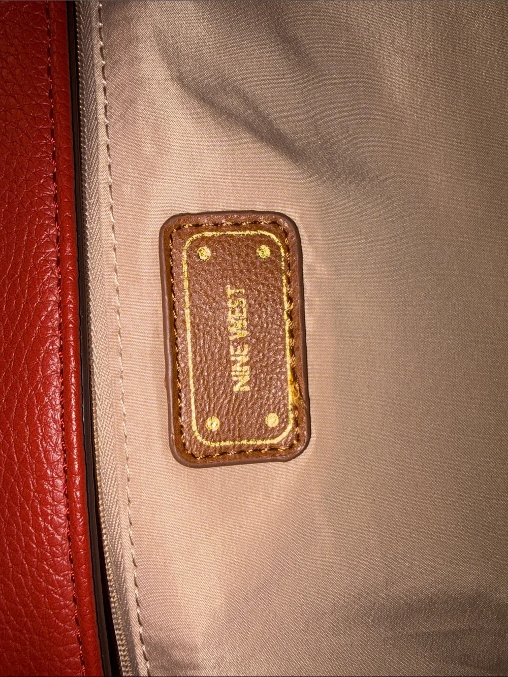 Nine West Red Pebbled Tote with Gold Logo Charm